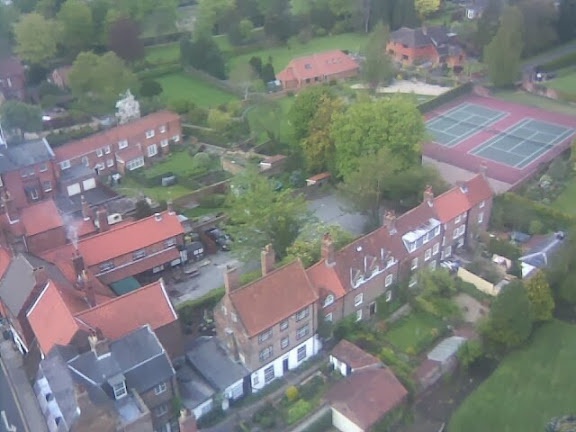 aerial view of houses below from minster tower