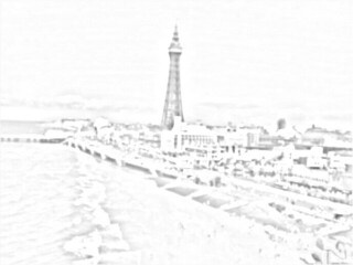 Blackpool tower on coast sketch