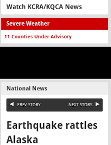 news site screenshot of severe weather warning over earthquake headline