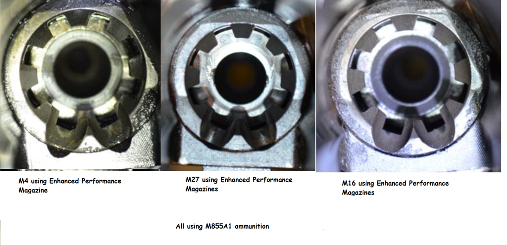 Picture of chamber faces when using M855A1 (M4 vs M27 vs M16). 