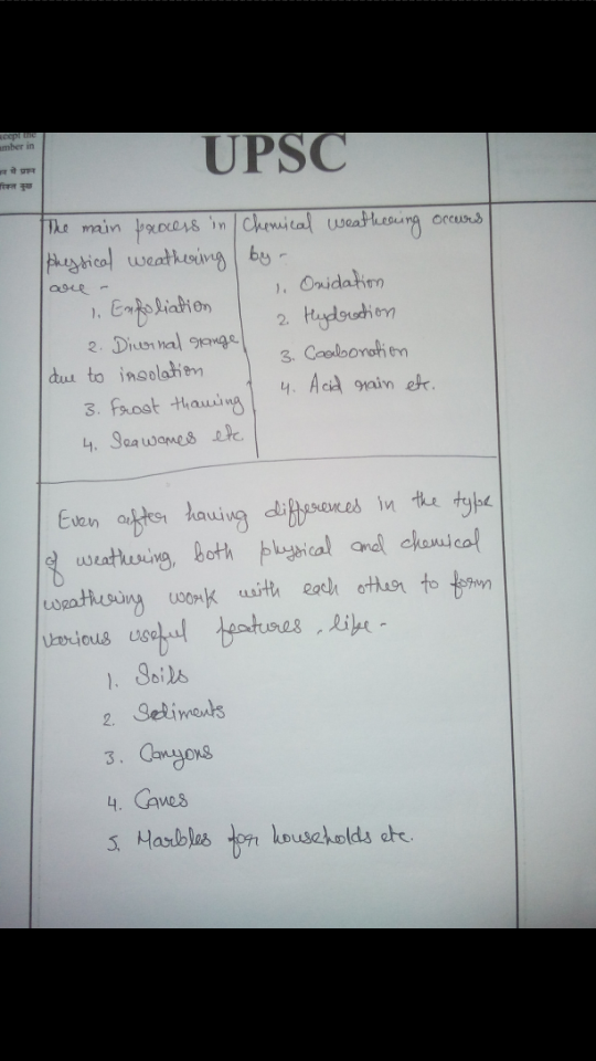 List some differences between chemical and physical weathering