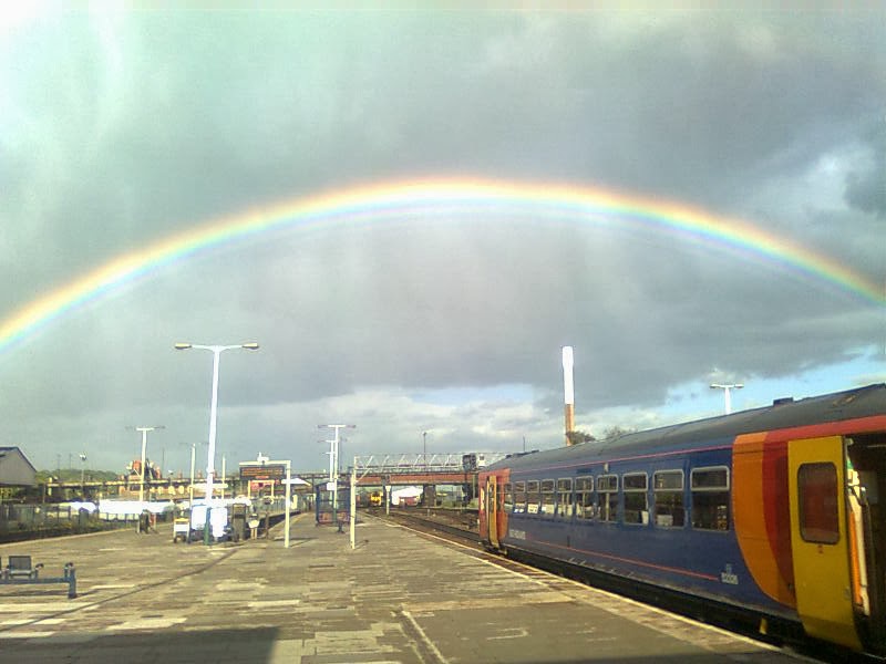 rainbow over north of railway station at Nottingham