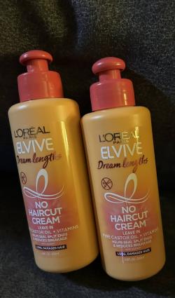 l'oreal elvive dream lengths no haircut cream leave in fine castor oil + vitamins helps seal split ends & reduces breakage with system long, damaged hair 6.8fl oz-200ml