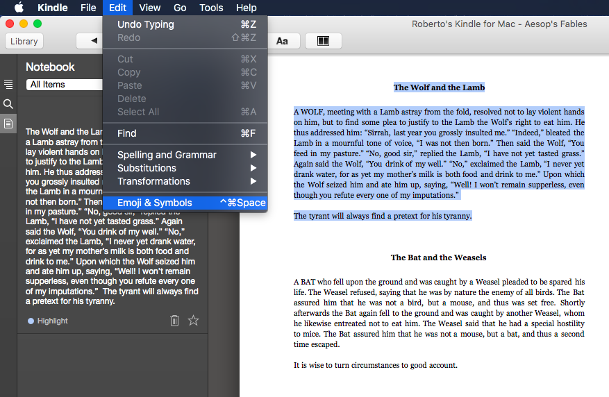copy text kindle for mac