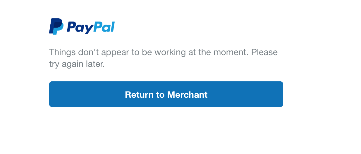 Кнопка Return to Merchant. Your payment has been Cancelled.