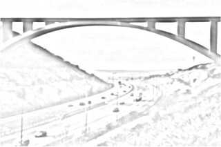 bridge over deep motorway valley sketch