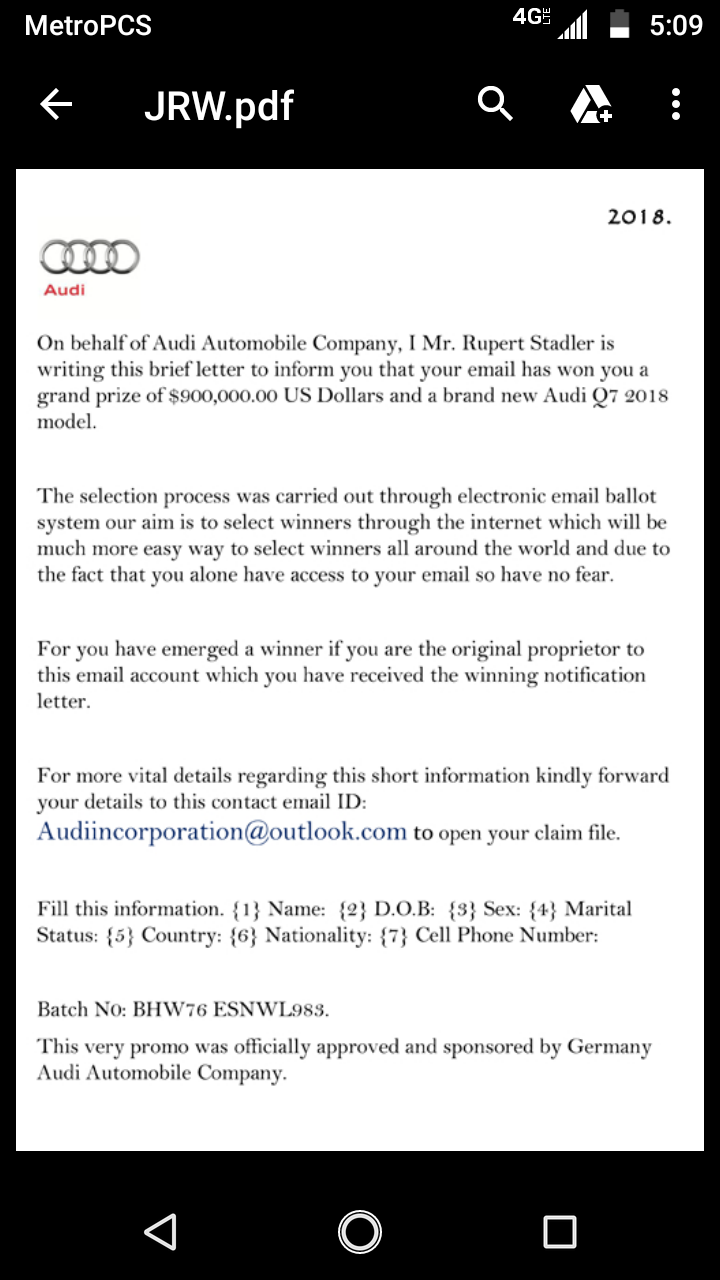 Audi Lottery Promotion