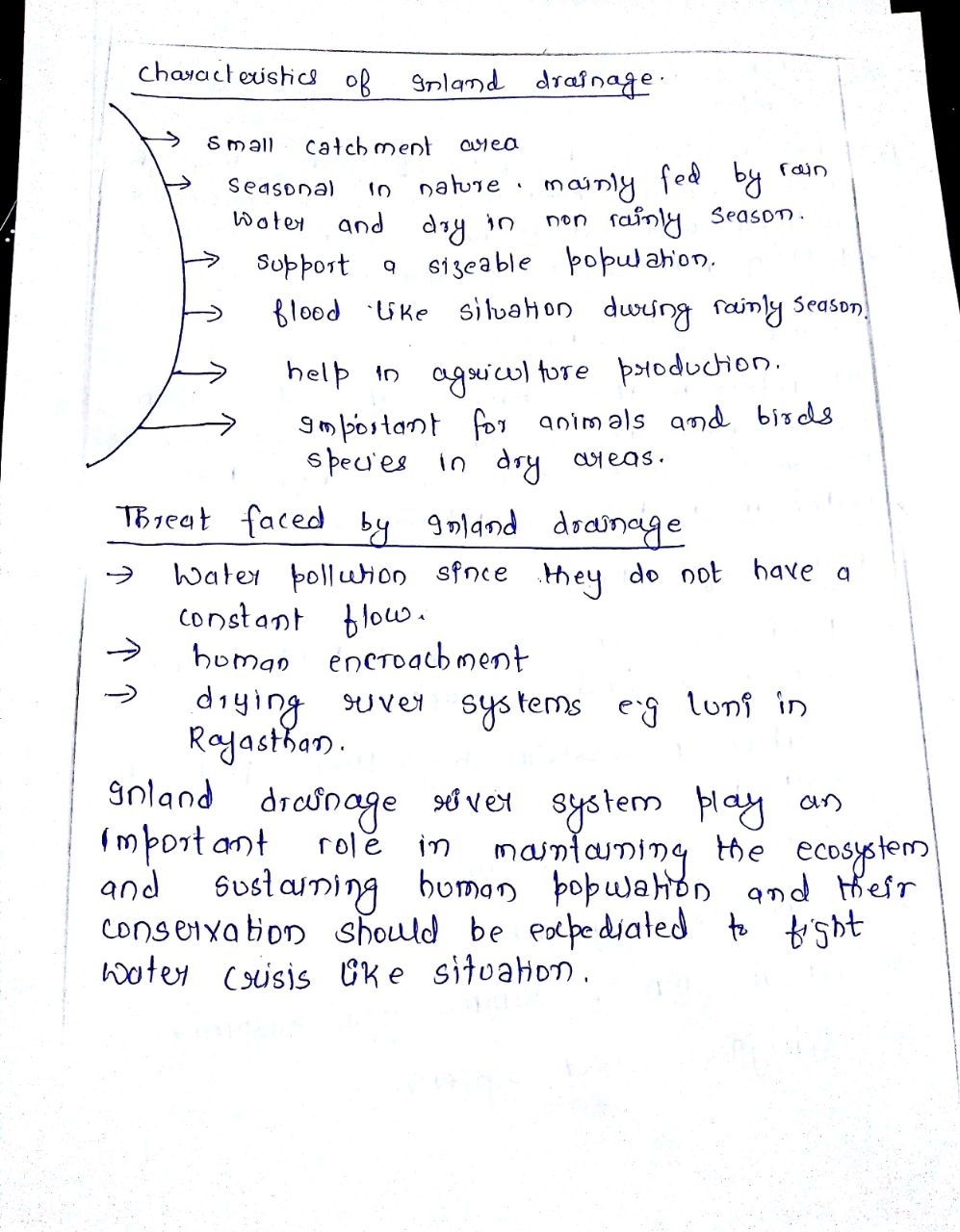 Day 14 â€“ Q 2. What is inland drainage? Illustrate with examples