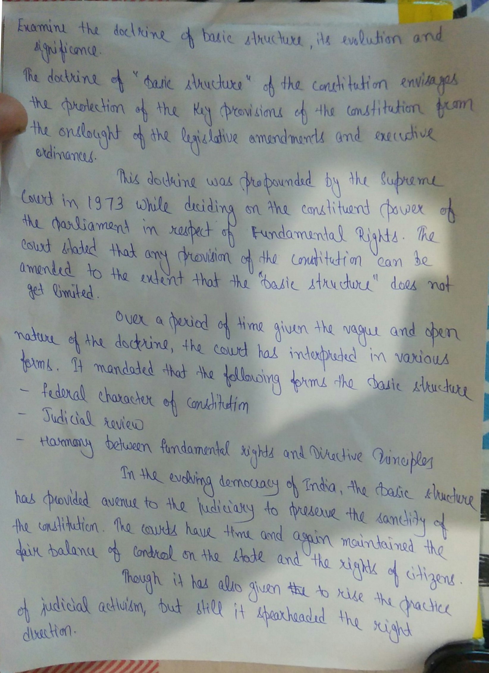 3. Examine the doctrine of basic structure, its evolution and ...